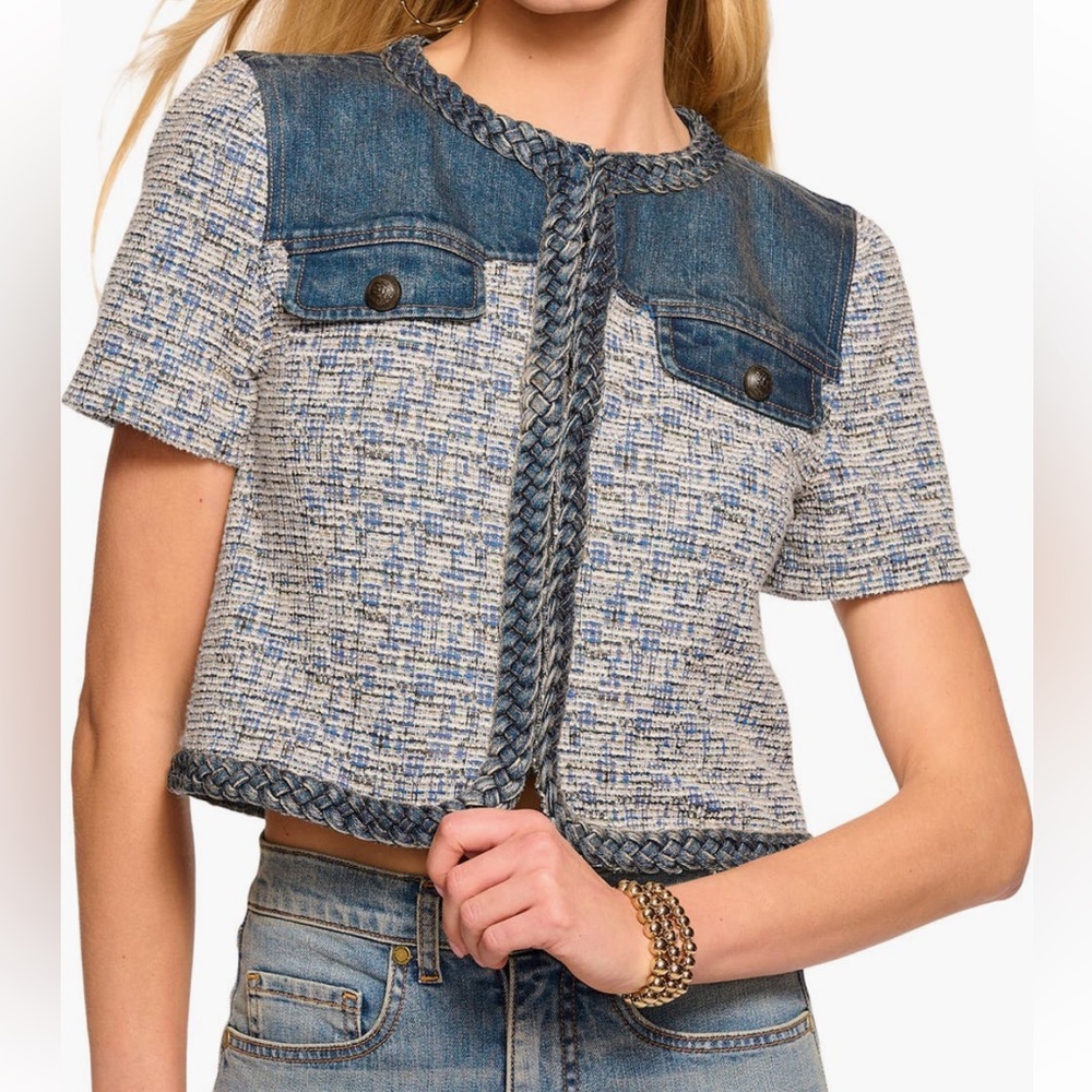 Blue and White Tweed Denim Jacket